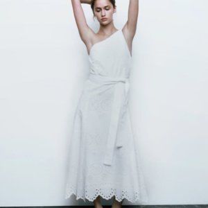 NWT ZARA EMBROIDERED ASYMMETRIC DRESS OYSTER WHITE - REF. 7694/101 XS